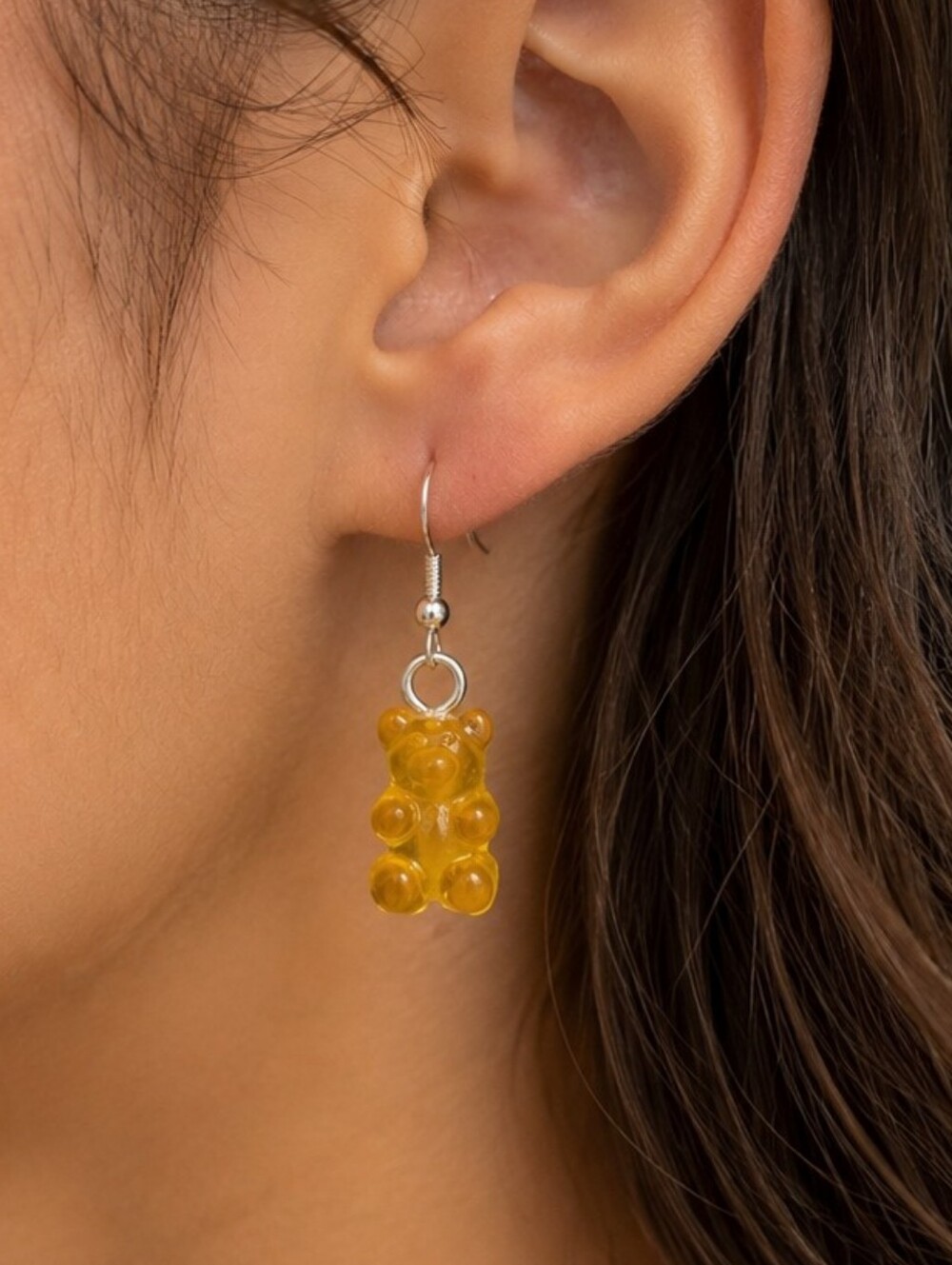 Handmade Yellow Resin Gummy Bear Themed Earrings